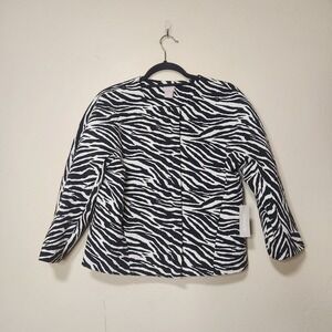 Chico's Zipper Jacket Top Size 0 Small Zebra Print NWT